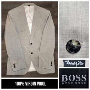 HUGO BOSS Mens Sport Coat Blazer 40R Solid Gray Marzotto Wool Two Button Notch